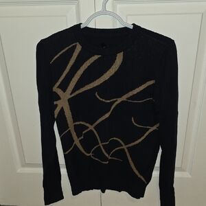 Ralph Lauren Navy Sweater with Brown Abstract Threading